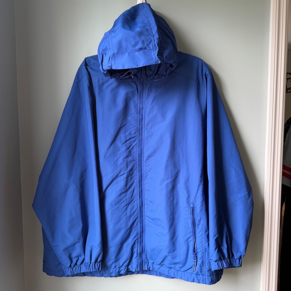 Lands' End Outrigger Coat Jacket Blue Fleece Lined Hooded Windbreaker Size 2X
